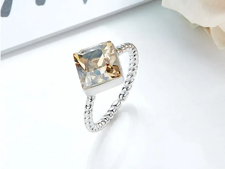 Sterling silver elegant cubicle citrine crystal ring