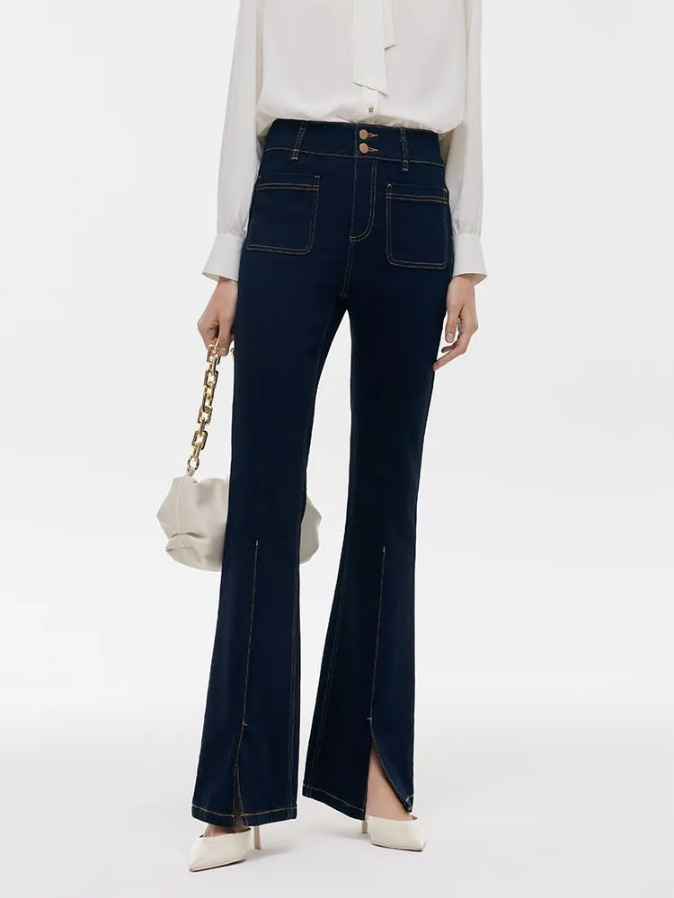 Stretch Slit Micro-Flared Women Jeans