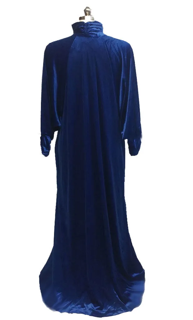 *VINTAGE KEYLOUN LUXURIOUS PANNE VELVET RUCHED DRESSING GOWN IN A FABULOUS SHADE OF MIDNIGHT SAPPHIRE