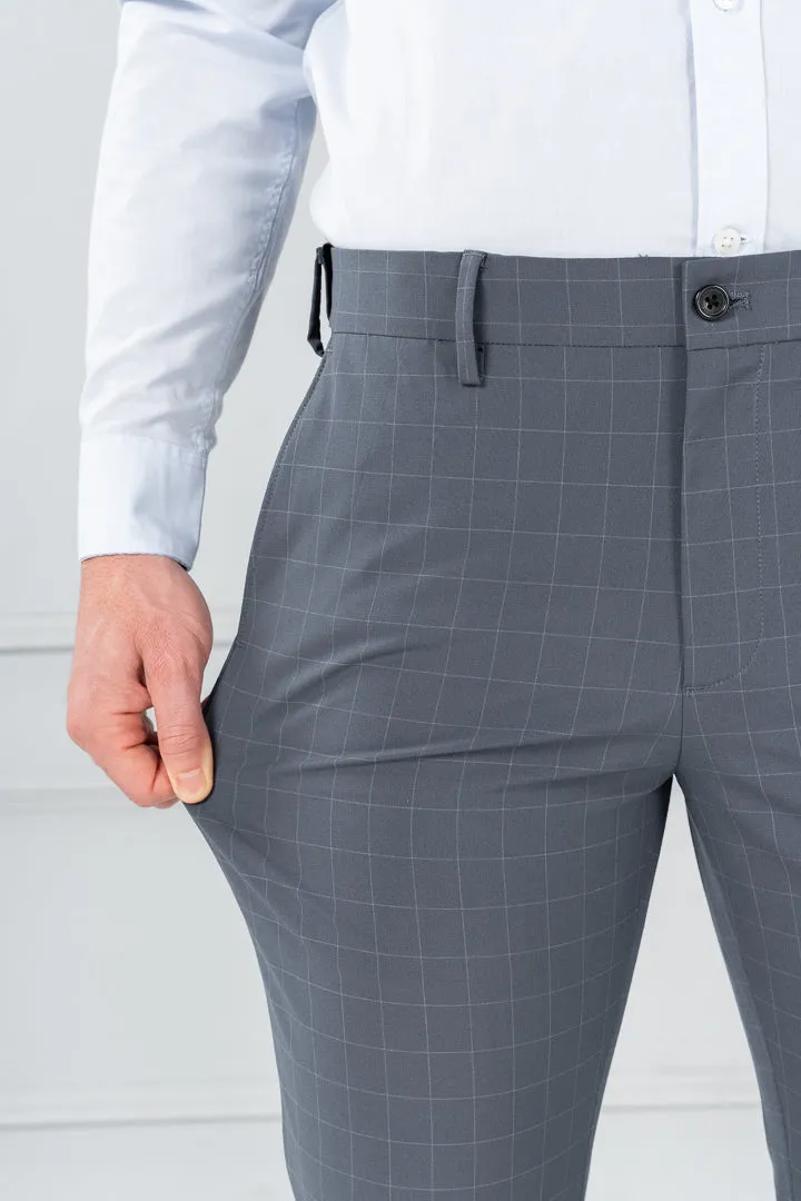 Wolf Grey Checks Formal Pants