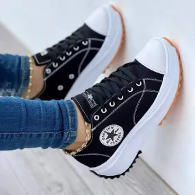 Women'S Canvas Breathable Casual Platform Lace-Up Shoes 11546287C