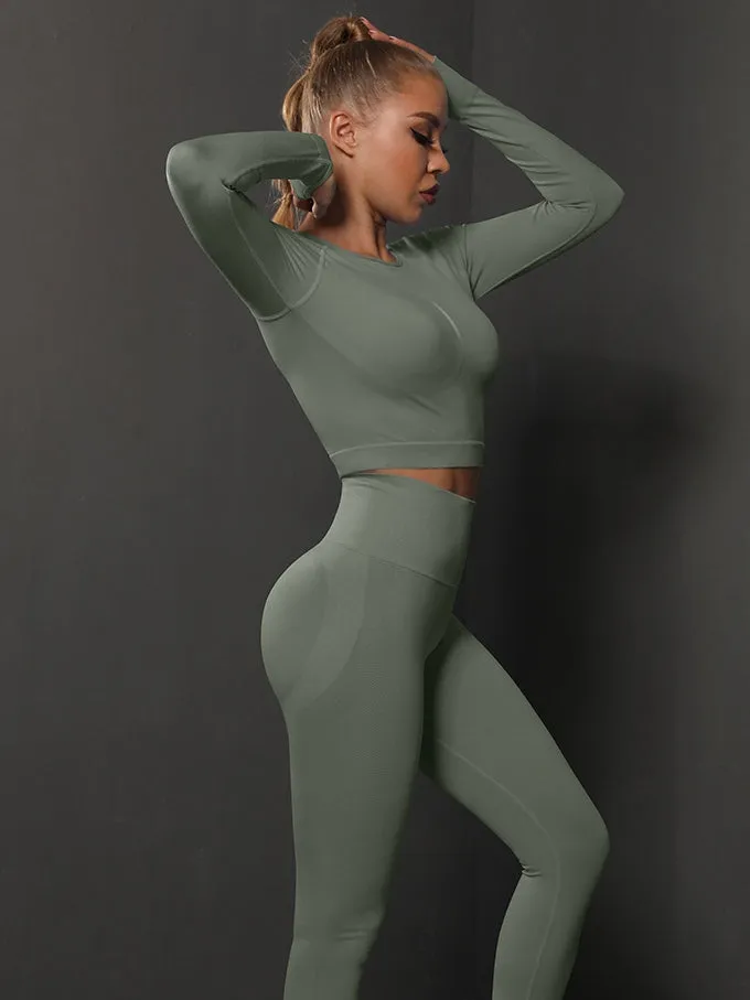 ZASUWA Female Breathable Seamless Thumbholes Crop Top Tracksuits