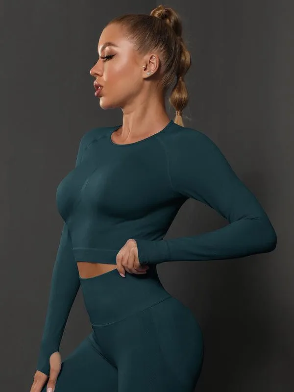 ZASUWA Female Breathable Seamless Thumbholes Crop Top Tracksuits