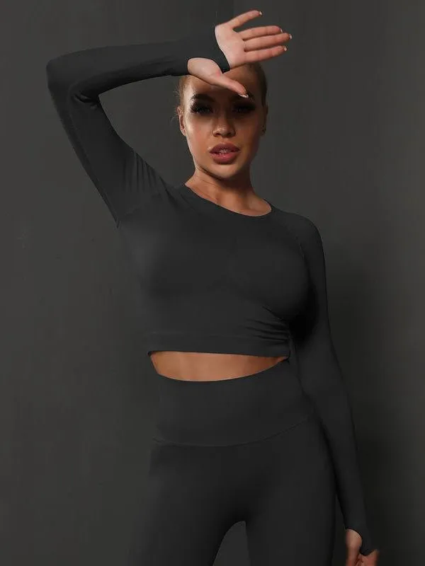 ZASUWA Female Breathable Seamless Thumbholes Crop Top Tracksuits