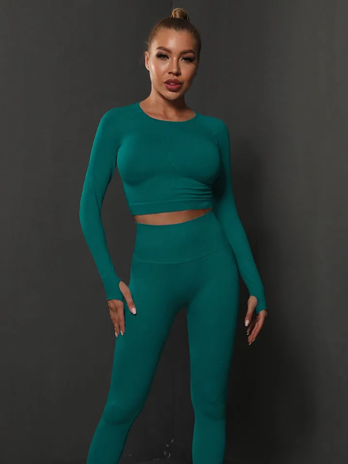 ZASUWA Female Breathable Seamless Thumbholes Crop Top Tracksuits