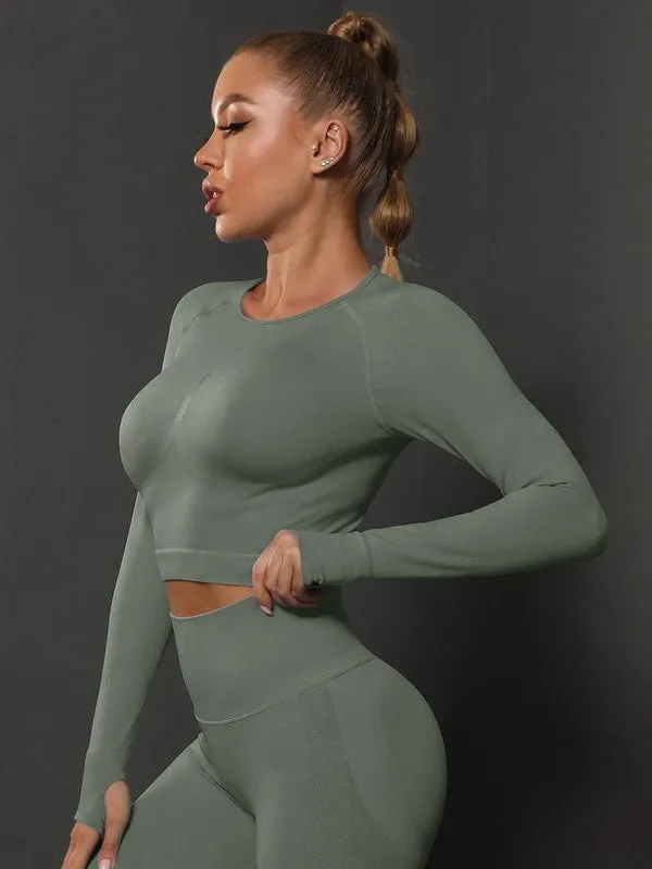 ZASUWA Female Breathable Seamless Thumbholes Crop Top Tracksuits