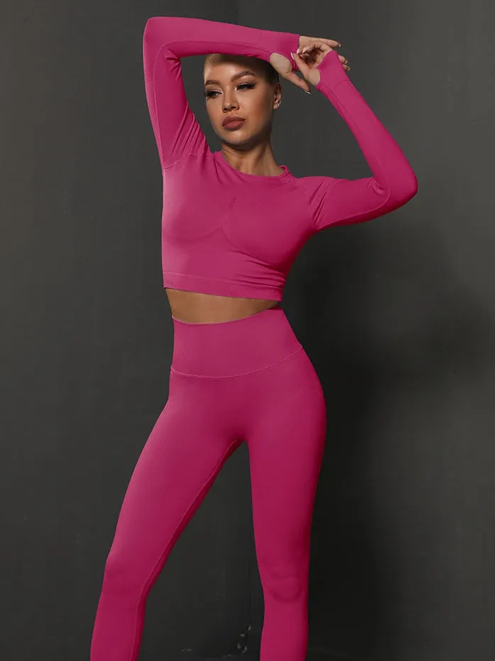 ZASUWA Female Breathable Seamless Thumbholes Crop Top Tracksuits